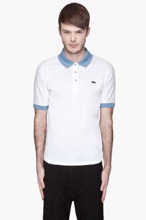 SLVR White Blue trimmed Raglan Polo for men