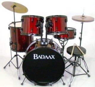 Badaax Ninja 5 Pc Drum Set w/ Hdwr, Cyms & Throne Red