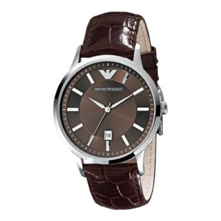 Emporio Armani Classic Mens Brown Leather Strap Watch