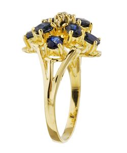 14k Yellow Gold Sapphire and Diamond Cluster Ring