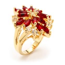 High polish 14 karat Gold plated Red and white Crystal flower Ring