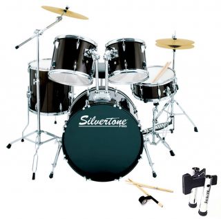 Silvertone/Black Five piece Drum Kit Package
