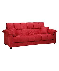Madras Crimson Red Microfiber Futon Sofa Bed