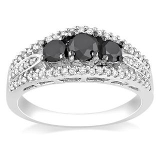 Miadora 10k White Gold 1ct TDW Black and White Diamond 3 stone Ring (G