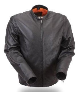 First MFG Mens Lightweight Summer Leather Jacket. Black Satin Lining