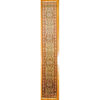 Indo Hand knotted Green/ Red Mahal Wool Rug (26 x 161)