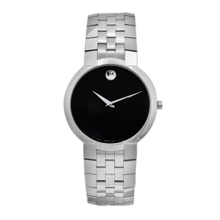 Movado Mens Faceto Stainless Steel Black Dial Watch
