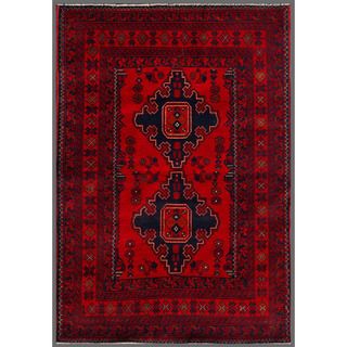 Afghan Hand knotted Khal Mohammadi Red/ Navy Wool Rug (33 x 410