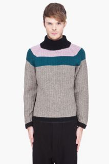 Sasquatchfabrix Grey Multicolor Striped Knit Turtleneck for men
