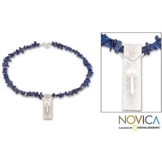 Sterling Silver Spirit Pearl and Lapis Lazuli Necklace (Brazil