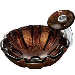 Walnut Shell Vessel Sink in Browns with Waterfall Faucet