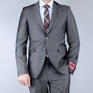 Mantoni Mens Classic Fit Sharkskin Grey Black 2 button Wool Suit
