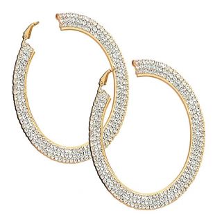 14k Gold Overlay Clear Crystal Hoop Earrings