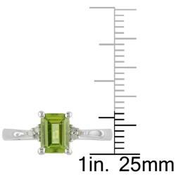 Miadora Sterling Silver Emerald cut Peridot and Diamond accented Ring