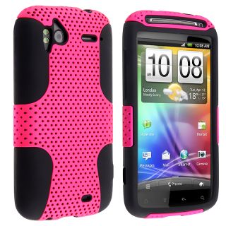 Black Skin/ Hot Pink Hard Hybrid Case for HTC Sensation 4G