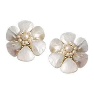 White Mother of Pearl Flower Clip on Earrings (Thailand) Today $18.49