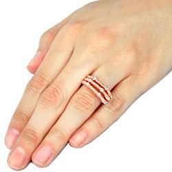 Rose Goldplated Clear Stone Tube 3 piece Stackable Ring Set