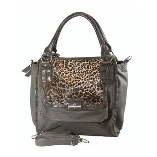 Neviss Womens Grey/ Leopard Leather Satchel