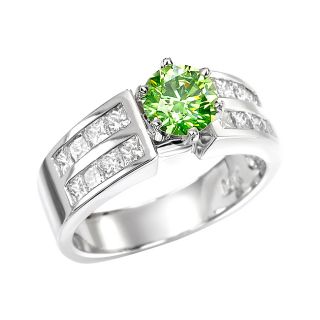 14k White Gold 1 7/8ct TDW Green and White Diamond Ring (G, VS2