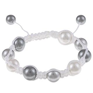 La Preciosa Created White and Silver Shell Pearl Bead Macrame Bracelet