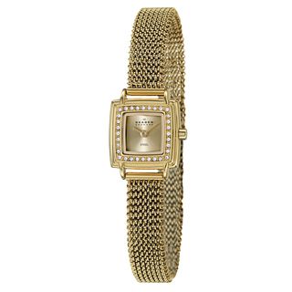 Skagen Womens Mesh Yellow Goldplated Stainless Steel Crystal Watch