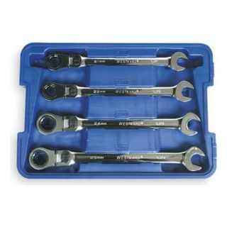 Westward 1LCE1 Ratcheting Wrench Set, Metric, 12 pt., 4 PC