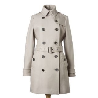 Burberry Brit Womens Dove Grey Wool Twill Mid length Trench Coat