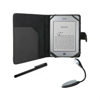 Deluxe  Kindle Touch Black Leather Case/ LED Reading Light