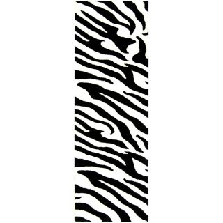 Handmade Soho Zebra Print Ivory/ Black N. Z. Wool Rug (26 x 8