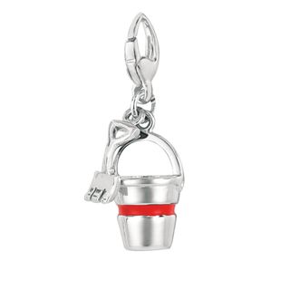 Sterling Silver Red Enamel Pail with Shovel Charm