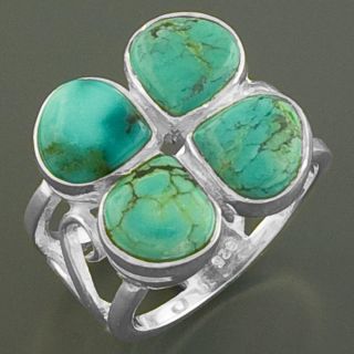 Sterling Silver Turquoise Clover Ring (India)