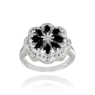 Glitzy Rocks Sterling Silver Black Spinel and Diamond Accent Flower